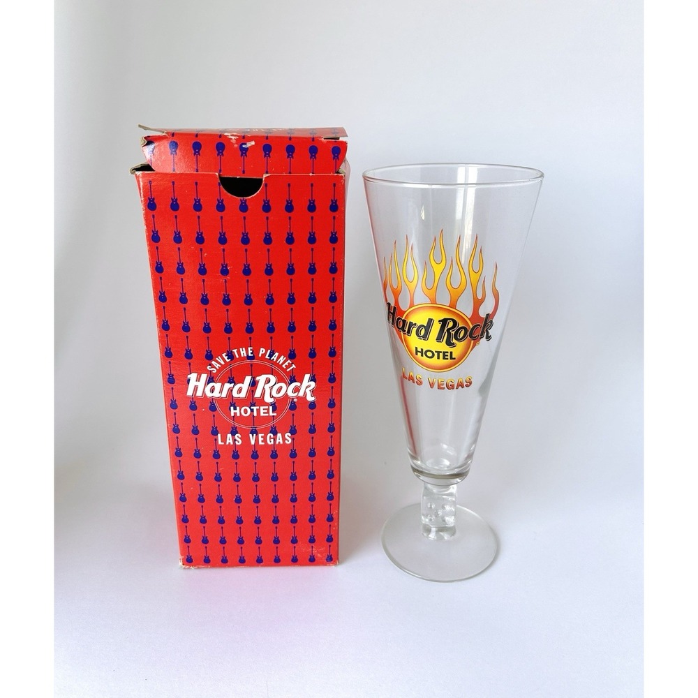 Hard Rock Hotel Las Vegas Vintage Beer‎ Glass Dice & Flames Logo 9" With Box